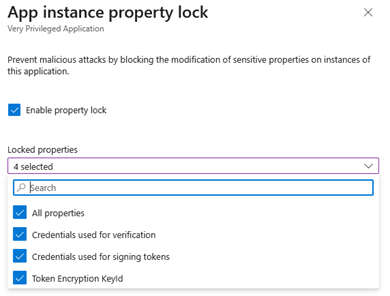 App instance property lock configuration with property dropdown.