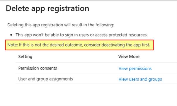 Deleted app registration