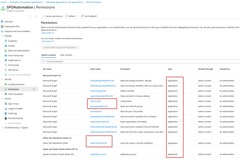 Figure 5. Service Principal Permissions