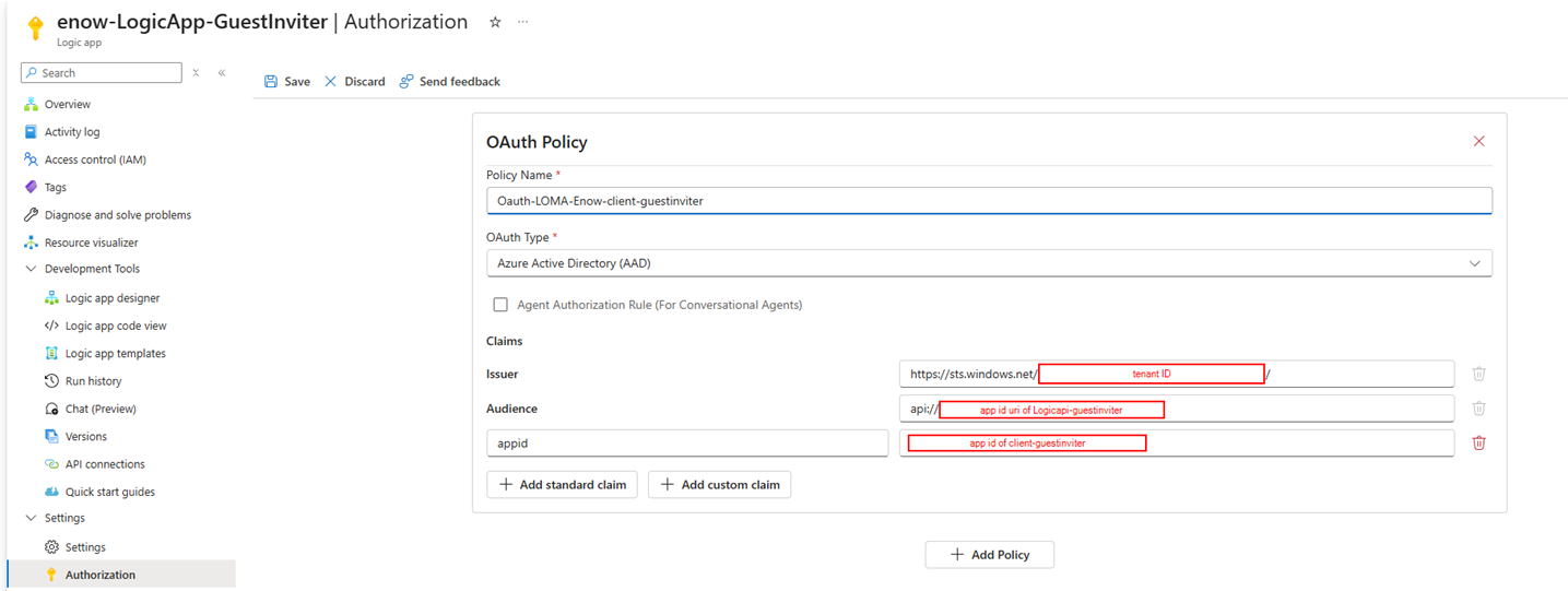 Oauth policy config in Log App