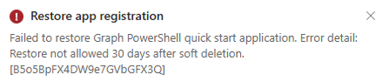 Restore failed for app deleted more than 30 days prior