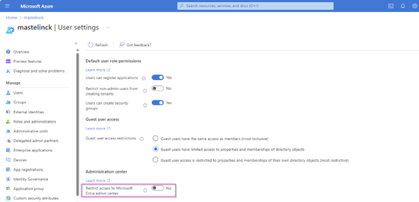 Restrict Entra Admin Center access for regular users