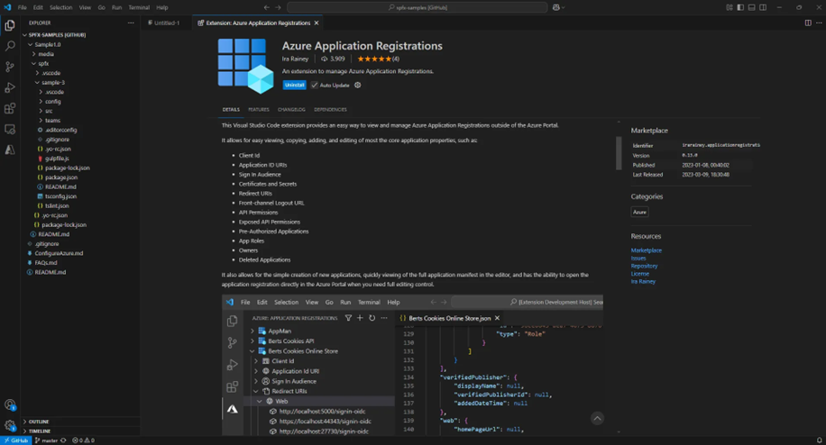 Visual Studio Code, APp registration extension-1