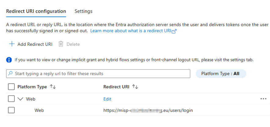example redirect URI