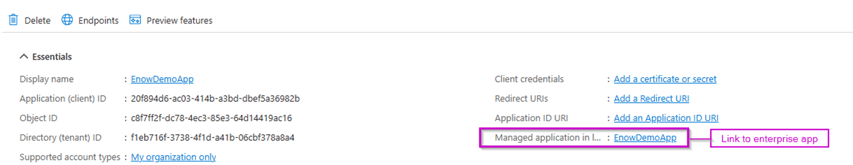 link from app registration to enterprise app