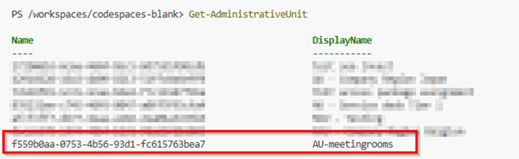of where to find the AU object id via powershell