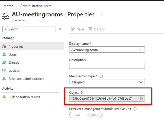 where to find the AU object id in the portal